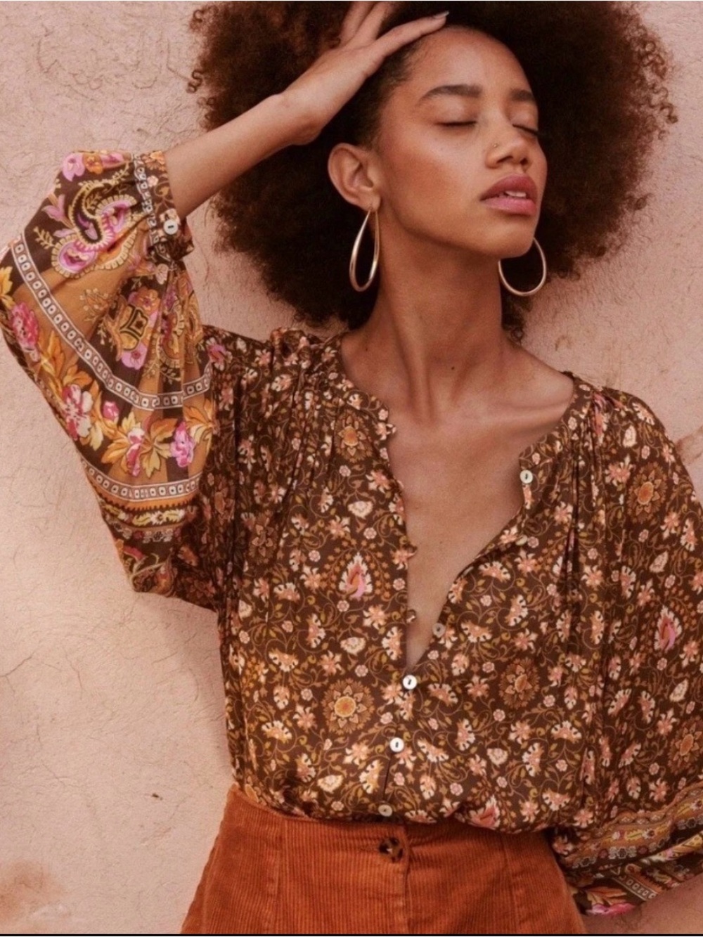 Spell Madame Peacock Blouse in a brown coffee